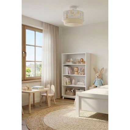 Brilagi-LED Lasten pinta-asennettava BOBO-kattovalaisin 1xE27/60W/230V halkaisija 40 cm valkoinen/beige/eläinaiheinen