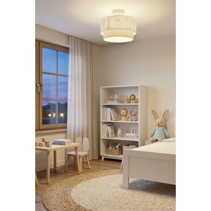 Brilagi-LED Lasten pinta-asennettava BOBO-kattovalaisin 1xE27/60W/230V halkaisija 40 cm valkoinen/beige/eläinaiheinen