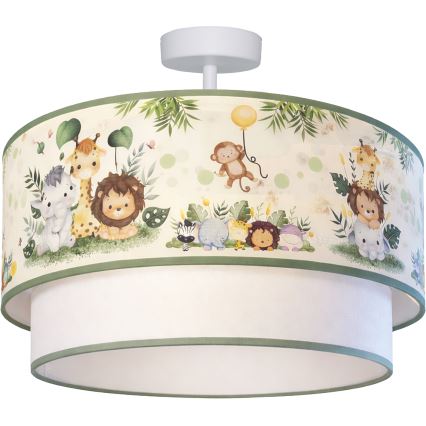 Brilagi - LED-lastenkattovalaisin BOBO, pinta-asennettava, 1xE27/60W/230V, halkaisija 40 cm, kerma/vihreä/viidakkokuvio