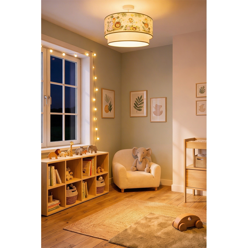 Brilagi - LED-lastenkattovalaisin BOBO, pinta-asennettava, 1xE27/60W/230V, halkaisija 40 cm, kerma/vihreä/viidakkokuvio