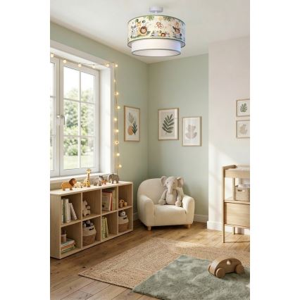 Brilagi - LED-lastenkattovalaisin BOBO, pinta-asennettava, 1xE27/60W/230V, halkaisija 40 cm, kerma/vihreä/viidakkokuvio