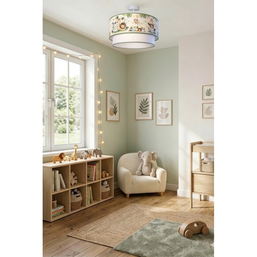Brilagi - LED-lastenkattovalaisin BOBO, pinta-asennettava, 1xE27/60W/230V, halkaisija 40 cm, kerma/vihreä/viidakkokuvio