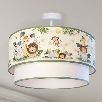 Brilagi - LED-lastenkattovalaisin BOBO, pinta-asennettava, 1xE27/60W/230V, halkaisija 40 cm, kerma/vihreä/viidakkokuvio