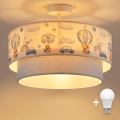 Brilagi-LED Lasten pintakiinnitteinen kattovalaisin BOBO 1xE27/60W/230V, halkaisija 40 cm, kermanvalkoinen/sininen, nalleaiheinen