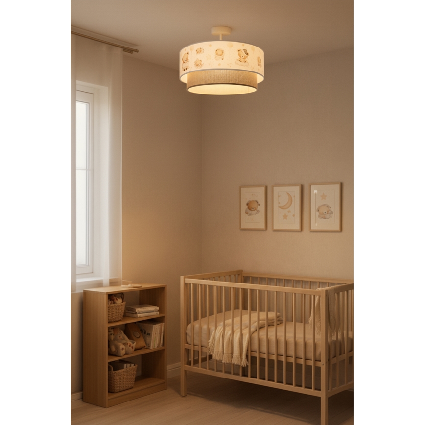 Brilagi-LED Lasten pintakiinnitteinen kattovalaisin BOBO 1xE27/60W/230V halkaisija 40 cm valkoinen/beige/nalle