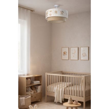 Brilagi-LED Lasten pintakiinnitteinen kattovalaisin BOBO 1xE27/60W/230V halkaisija 40 cm valkoinen/beige/nalle