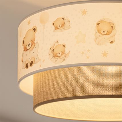 Brilagi-LED Lasten pintakiinnitteinen kattovalaisin BOBO 1xE27/60W/230V halkaisija 40 cm valkoinen/beige/nalle