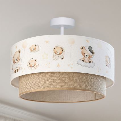 Brilagi-LED Lasten pintakiinnitteinen kattovalaisin BOBO 1xE27/60W/230V halkaisija 40 cm valkoinen/beige/nalle