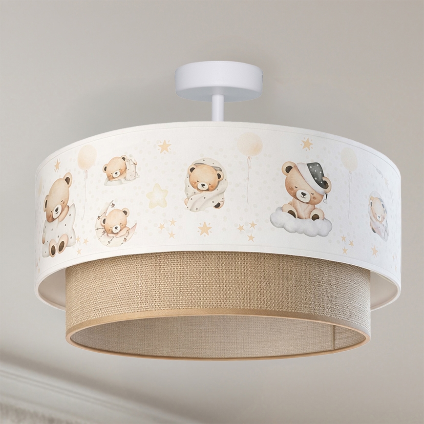 Brilagi-LED Lasten pintakiinnitteinen kattovalaisin BOBO 1xE27/60W/230V halkaisija 40 cm valkoinen/beige/nalle