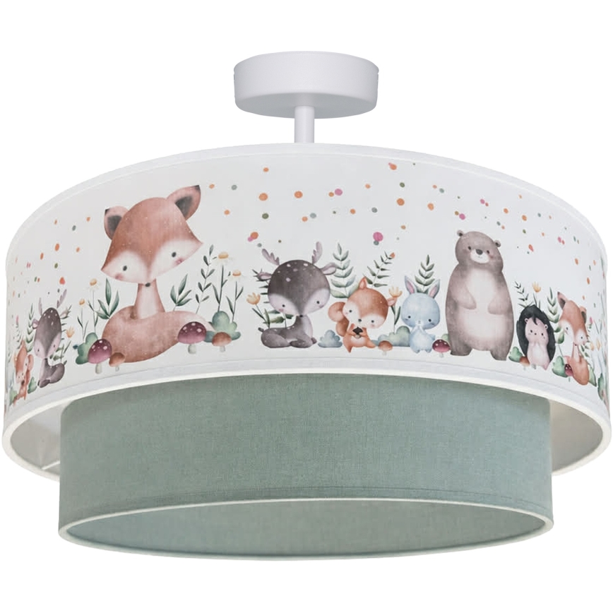 Brilagi - BOBO LED-lastenkattovalaisin, pinta-asennettava, 1xE27/60W/230V, halkaisija 40 cm, valkoinen/vihreä/eläinaiheinen