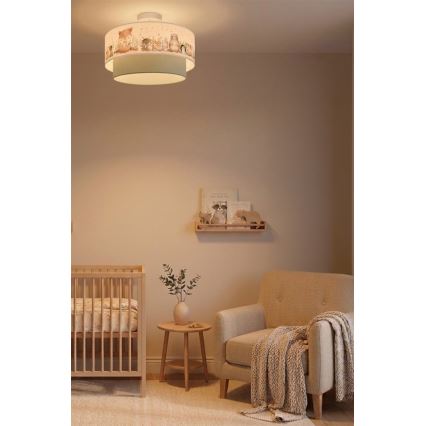 Brilagi - BOBO LED-lastenkattovalaisin, pinta-asennettava, 1xE27/60W/230V, halkaisija 40 cm, valkoinen/vihreä/eläinaiheinen