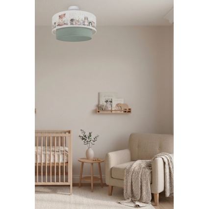 Brilagi - BOBO LED-lastenkattovalaisin, pinta-asennettava, 1xE27/60W/230V, halkaisija 40 cm, valkoinen/vihreä/eläinaiheinen