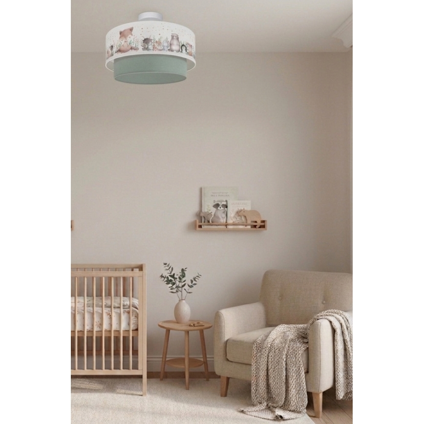 Brilagi - BOBO LED-lastenkattovalaisin, pinta-asennettava, 1xE27/60W/230V, halkaisija 40 cm, valkoinen/vihreä/eläinaiheinen