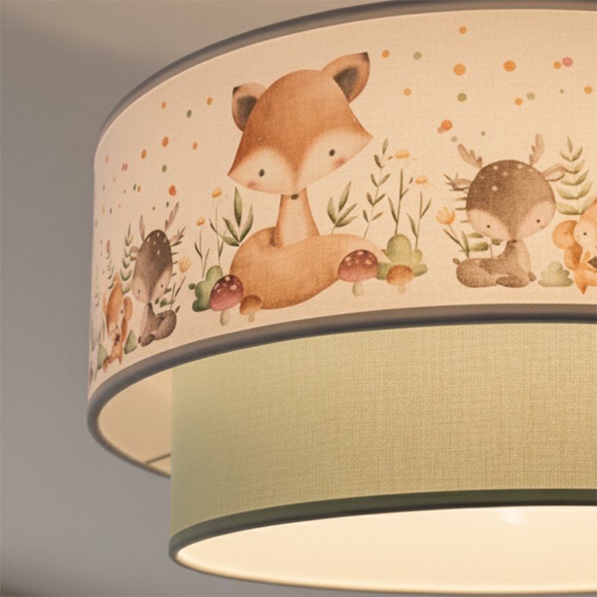 Brilagi - BOBO LED-lastenkattovalaisin, pinta-asennettava, 1xE27/60W/230V, halkaisija 40 cm, valkoinen/vihreä/eläinaiheinen