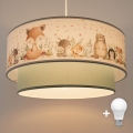 Brilagi - LED lasten riippuvalaisin BOBO 1xE27/10W/230V halkaisija 40 cm valkoinen/vihreä/eläinaiheinen