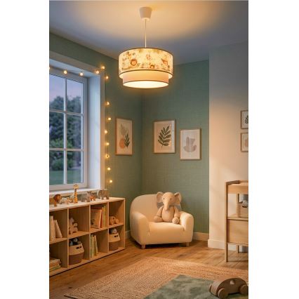 Brilagi - LED-lastenkattovalaisin BOBO, johdollinen, 1xE27/10W/230V, halkaisija 40 cm, kerma/vihreä/viidakko
