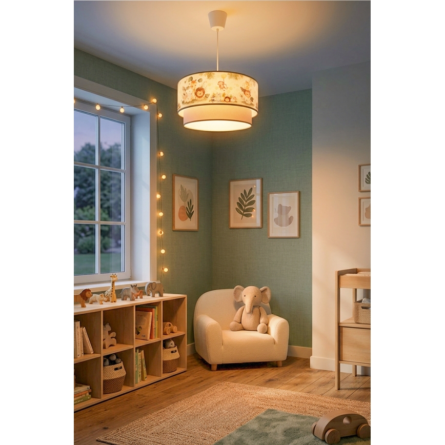 Brilagi - LED-lastenkattovalaisin BOBO, johdollinen, 1xE27/10W/230V, halkaisija 40 cm, kerma/vihreä/viidakko