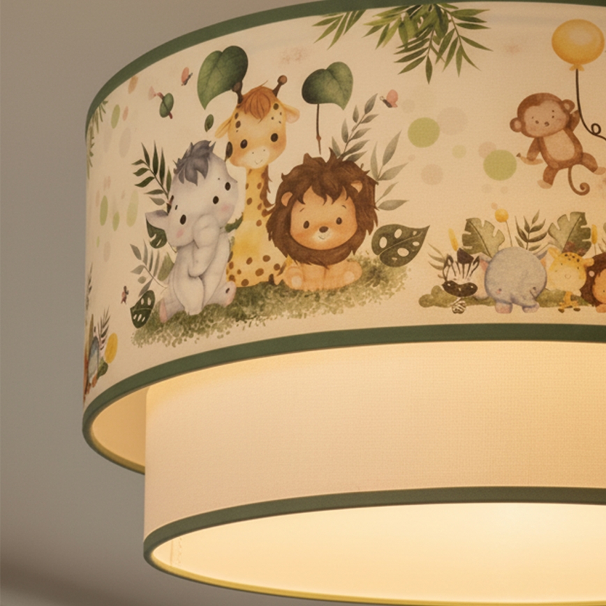 Brilagi - LED-lastenkattovalaisin BOBO, johdollinen, 1xE27/10W/230V, halkaisija 40 cm, kerma/vihreä/viidakko