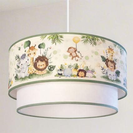 Brilagi - LED-lastenkattovalaisin BOBO, johdollinen, 1xE27/10W/230V, halkaisija 40 cm, kerma/vihreä/viidakko