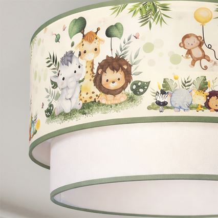 Brilagi - LED-lastenkattovalaisin BOBO, johdollinen, 1xE27/10W/230V, halkaisija 40 cm, kerma/vihreä/viidakko