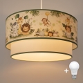 Brilagi-LED Lasten riippuvalaisin BOBO 1xE27/60W/230V Ø40 cm kerma/vihreä/viidakko