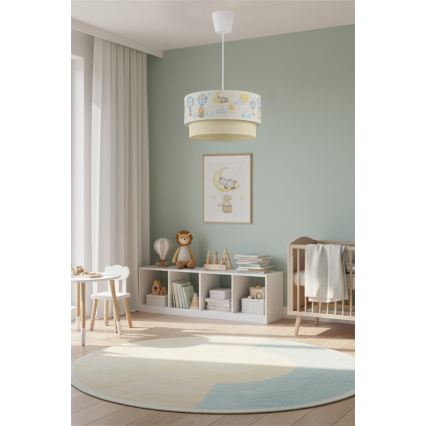 Brilagi - LED lasten riippuvalaisin johdolla BOBO 1xE27/60W/230V, halkaisija 40 cm, valkoinen/beige/eläinaiheinen