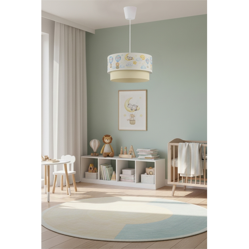 Brilagi - LED lasten riippuvalaisin johdolla BOBO 1xE27/60W/230V, halkaisija 40 cm, valkoinen/beige/eläinaiheinen