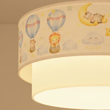 Brilagi - LED lasten riippuvalaisin johdolla BOBO 1xE27/60W/230V, halkaisija 40 cm, valkoinen/beige/eläinaiheinen