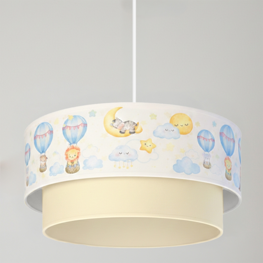 Brilagi - LED lasten riippuvalaisin johdolla BOBO 1xE27/60W/230V, halkaisija 40 cm, valkoinen/beige/eläinaiheinen