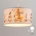 Brilagi - LED lasten riippuvalaisin johdolla BOBO 1xE27/60W/230V Ø 35 cm valkoinen/eläinaihe