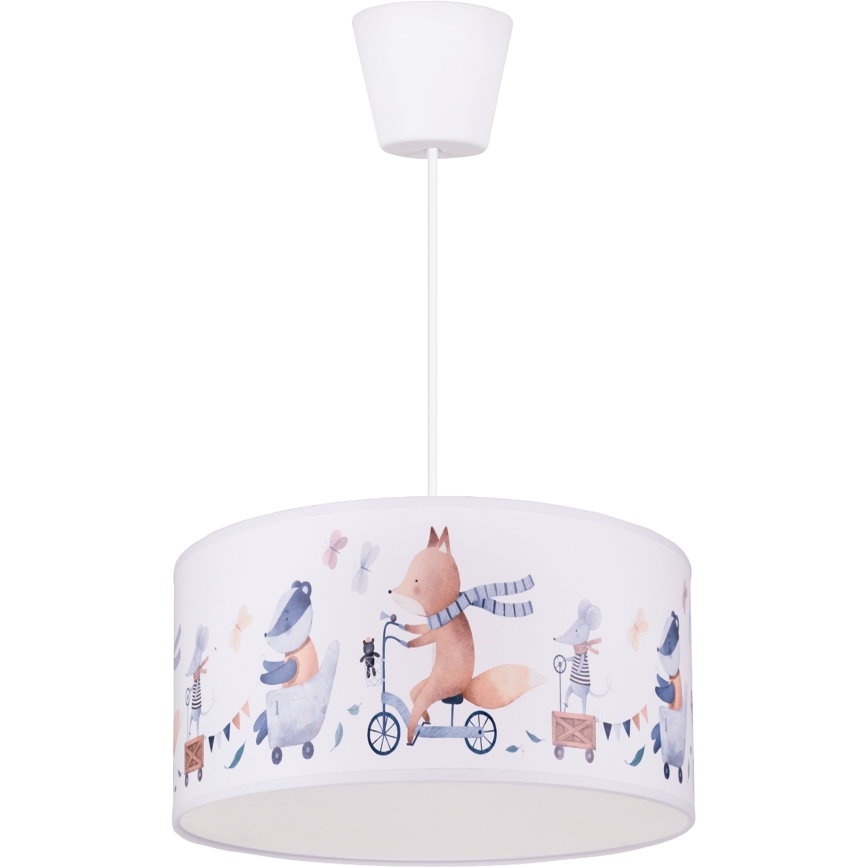 Brilagi - LED lasten riippuvalaisin johdolla BOBO 1xE27/60W/230V Ø 35 cm valkoinen/eläinaihe