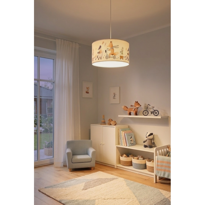 Brilagi - LED lasten riippuvalaisin johdolla BOBO 1xE27/60W/230V Ø 35 cm valkoinen/eläinaihe