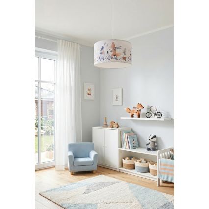 Brilagi - LED lasten riippuvalaisin johdolla BOBO 1xE27/60W/230V Ø 35 cm valkoinen/eläinaihe