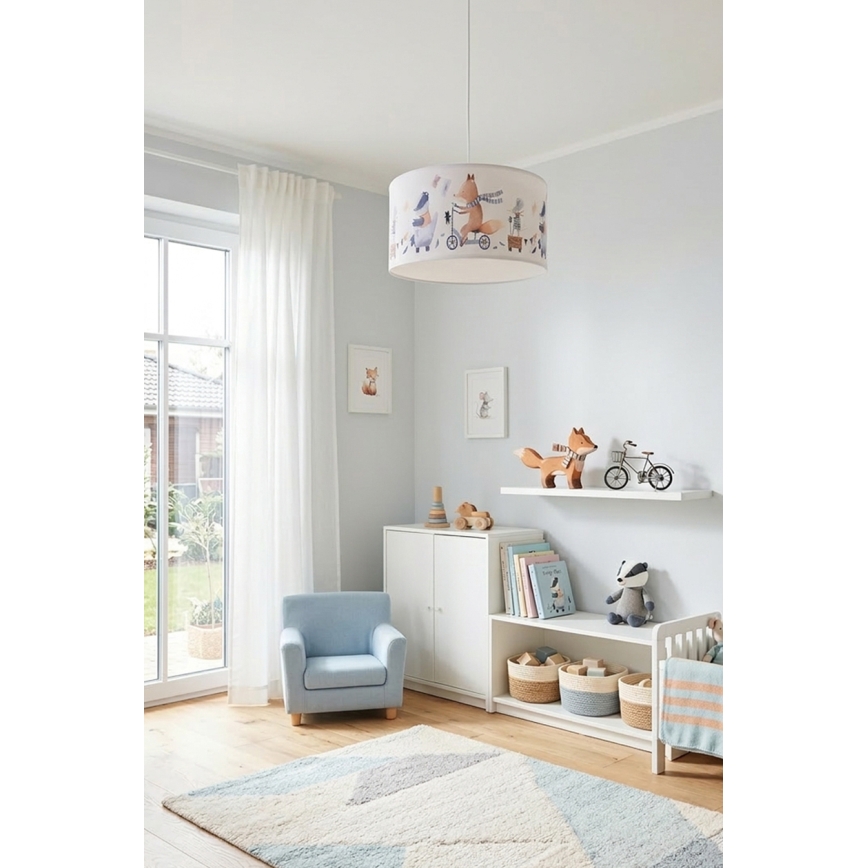 Brilagi - LED lasten riippuvalaisin johdolla BOBO 1xE27/60W/230V Ø 35 cm valkoinen/eläinaihe