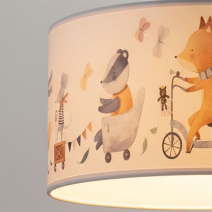 Brilagi - LED lasten riippuvalaisin johdolla BOBO 1xE27/60W/230V Ø 35 cm valkoinen/eläinaihe