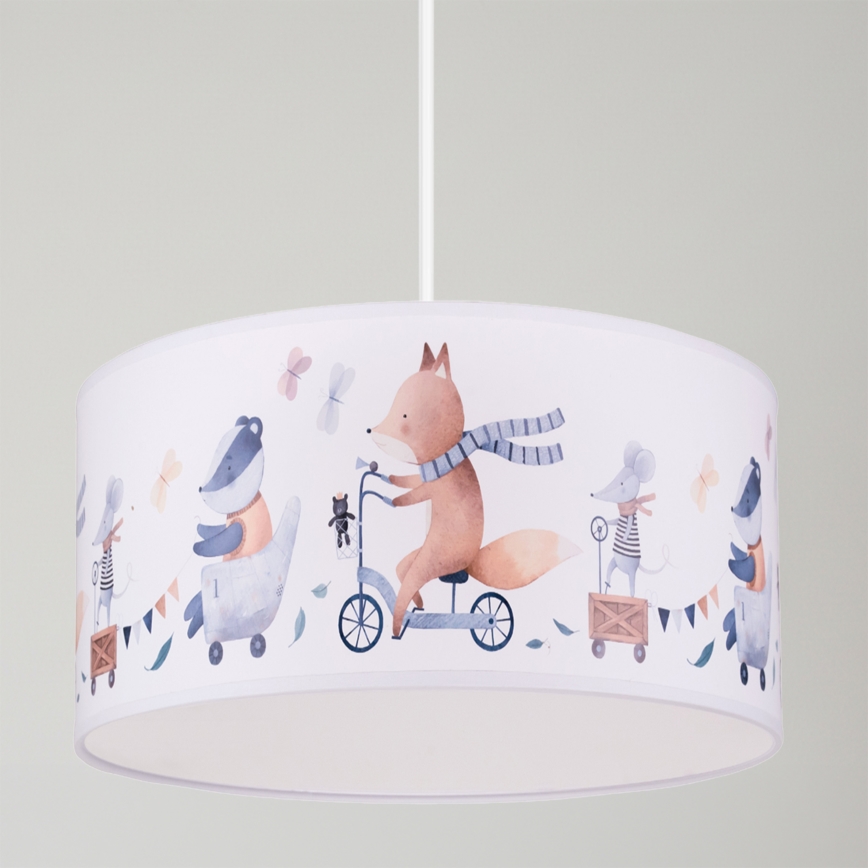 Brilagi - LED lasten riippuvalaisin johdolla BOBO 1xE27/60W/230V Ø 35 cm valkoinen/eläinaihe