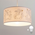 Brilagi -LED Lasten riippuvalaisin kaapelilla BOBO 1xE27/60W/230V halkaisija 35 cm valkoinen/yksisarviskuvio