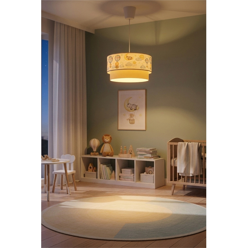 Brilagi - LED lastenriippuvalaisin vaijerilla BOBO 1xE27/10W/230V halkaisija 40 cm valkoinen/beige/eläinaiheinen