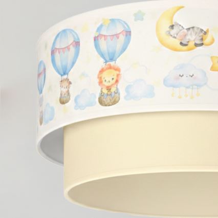 Brilagi - LED lastenriippuvalaisin vaijerilla BOBO 1xE27/10W/230V halkaisija 40 cm valkoinen/beige/eläinaiheinen