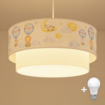 Brilagi - LED lasten riippuvalaisin köydellä BOBO 1xE27/60W/230V, Ø 40 cm, valkoinen/beige/eläinkuosi