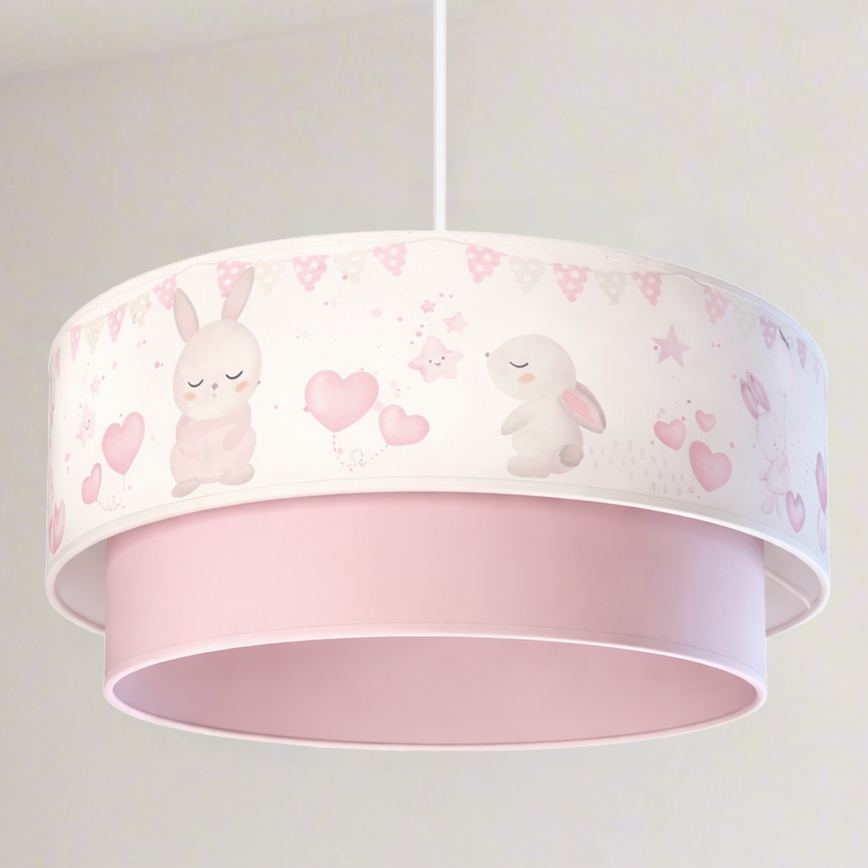 Brilagi - LED-lastenkattovalaisin vaijerilla BOBO 1xE27/60W/230V halkaisija 40 cm kerma/vaaleanpunainen/kanit