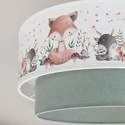 Brilagi - LED Lasten riippuvalaisin johdolla BOBO 1xE27/60W/230V halkaisija 40 cm valkoinen/vihreä/eläinkuviot