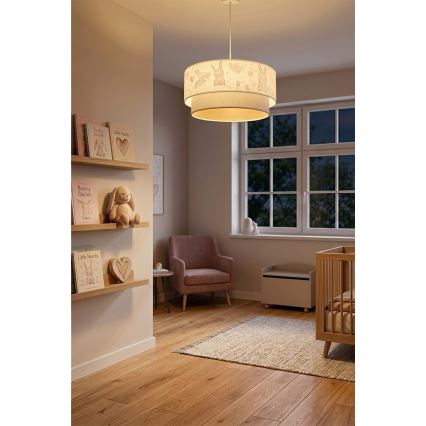 Brilagi - LED-lasten riippuvalaisin johdolla BOBO 1xE27/10W/230V Ø 40 cm kerma/harmaa/pupuset