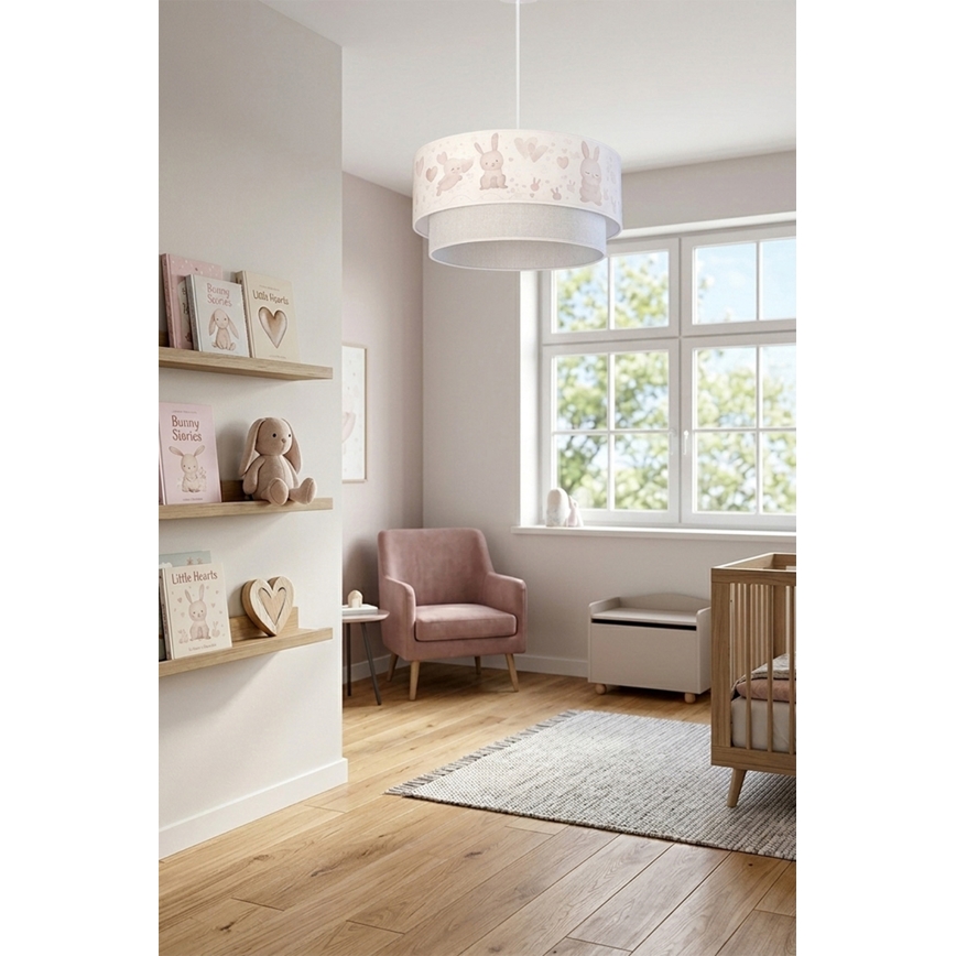 Brilagi - LED-lasten riippuvalaisin johdolla BOBO 1xE27/10W/230V Ø 40 cm kerma/harmaa/pupuset