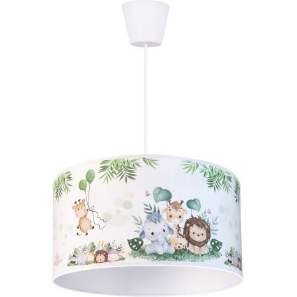 Brilagi - LED lasten riippuvalaisin vaijerilla BOBO 1xE27/10W/230V Ø 35 cm valkoinen/viidakkokuosi