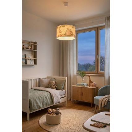Brilagi - LED lasten riippuvalaisin vaijerilla BOBO 1xE27/10W/230V Ø 35 cm valkoinen/viidakkokuosi