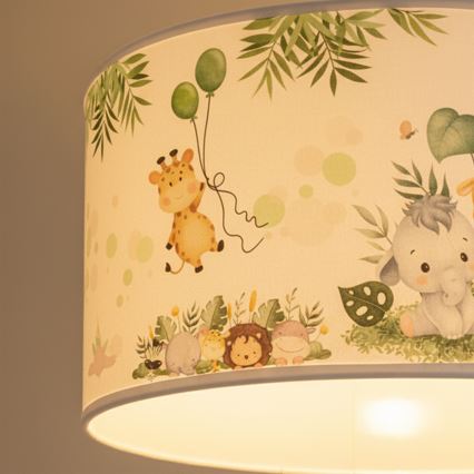 Brilagi - LED lasten riippuvalaisin vaijerilla BOBO 1xE27/10W/230V Ø 35 cm valkoinen/viidakkokuosi