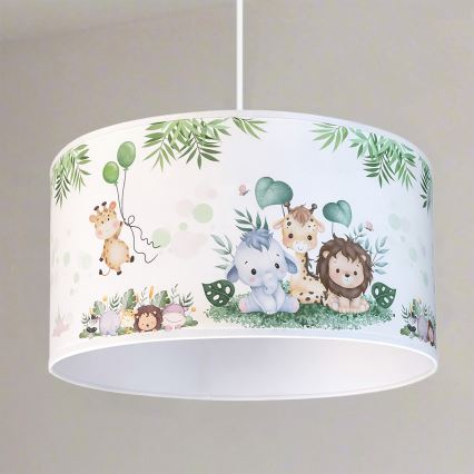 Brilagi - LED lasten riippuvalaisin vaijerilla BOBO 1xE27/10W/230V Ø 35 cm valkoinen/viidakkokuosi