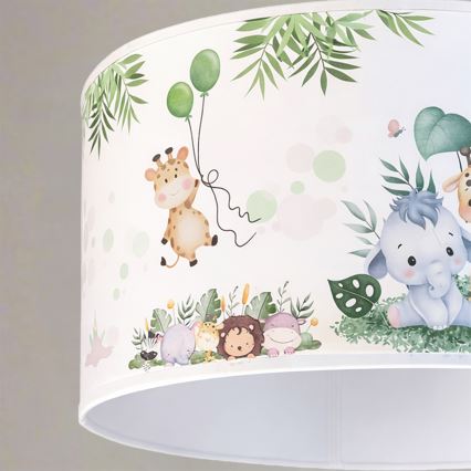 Brilagi - LED lasten riippuvalaisin vaijerilla BOBO 1xE27/10W/230V Ø 35 cm valkoinen/viidakkokuosi