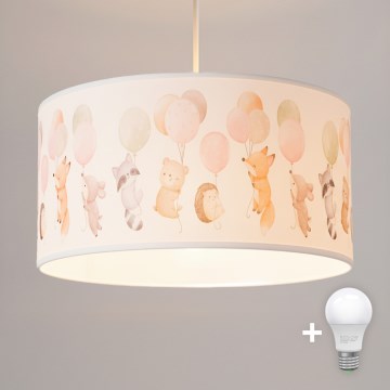 Brilagi - LED Lasten riippuvalaisin vaijerilla BOBO 1xE27/60W/230V halkaisija 35 cm valkoinen/eläinaiheinen